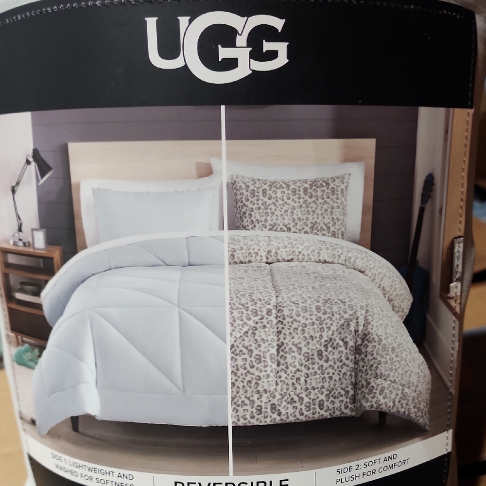 UGG Reversible Comforter Set - Gray and Leopard Print